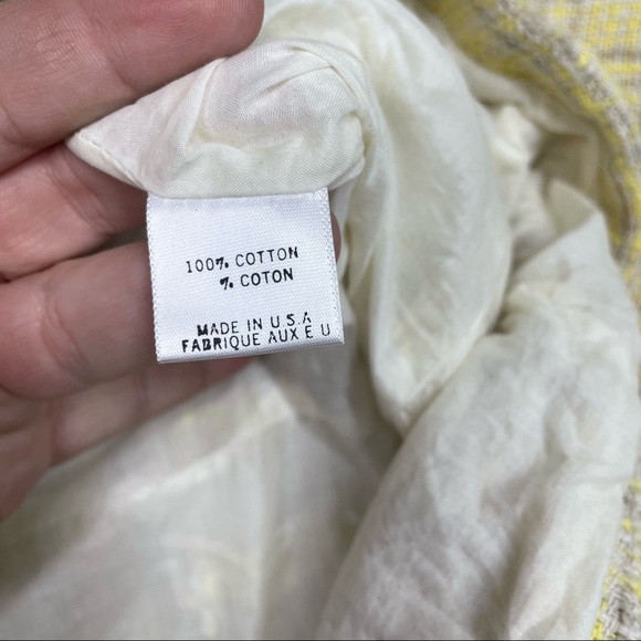 Theory Size 2 Tweed Blazer Jacket Yellow Plaid Cotton Single Breasted Pockets - Picture 6 of 8